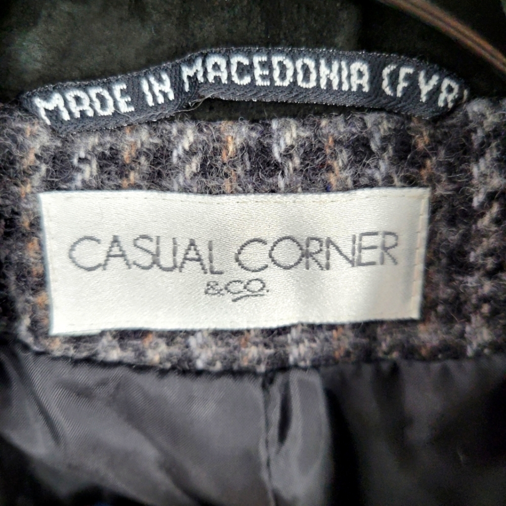 VINTAGE CASUAL CORNER Houndstooth Tweed Blazer Grey - Picture 17 of 17